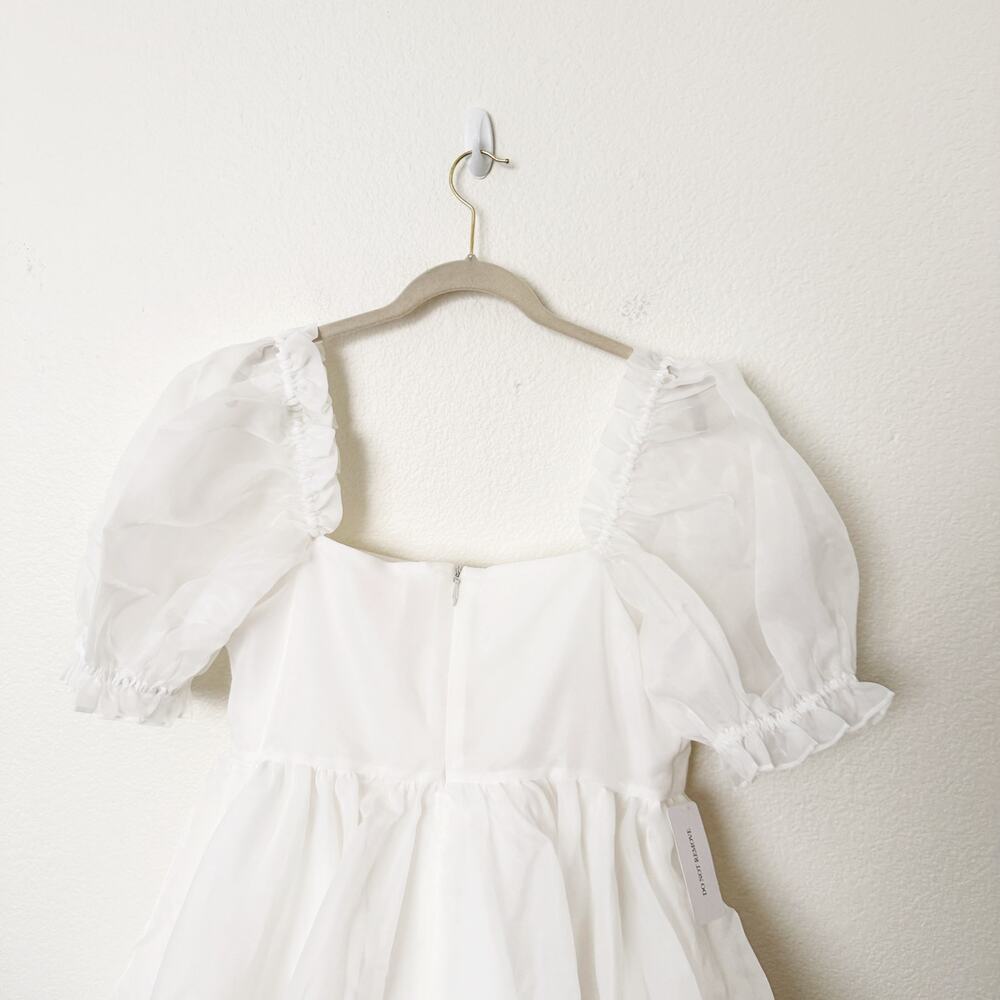 [Selkie] Ivory The Martini Dress Mini Ruffle Puff Sleeve Square Neck NWT Size XL - Picture 8 of 12